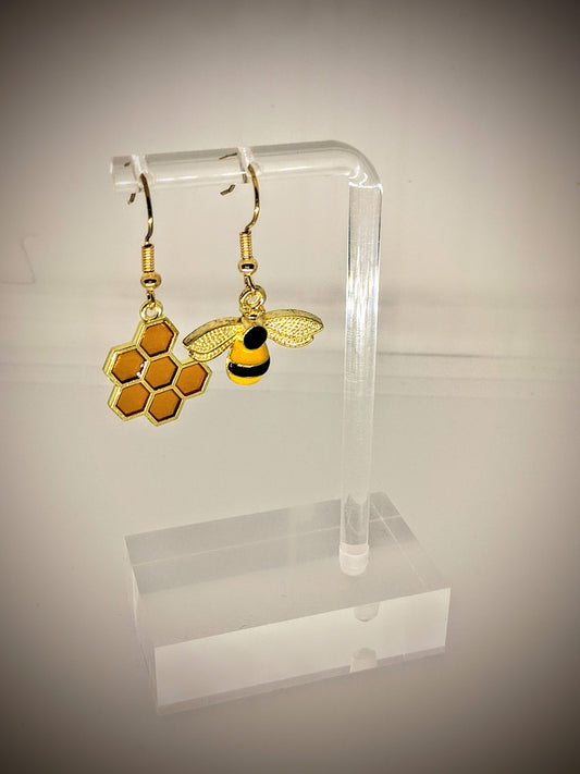 Honeycomb and Bee Earrings