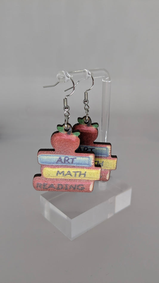 Stacked Textbook Earrings with an Apple on Top!